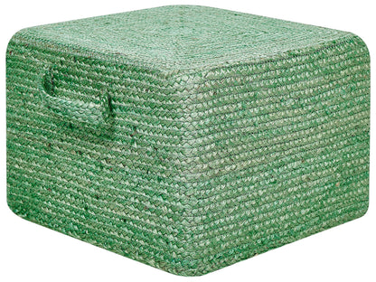Green Jute Pouffe With EPS Beads Filling 45 x 45 x 30cm Rectangular With Handles
