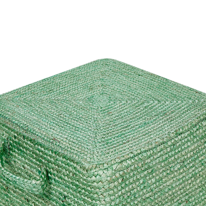 Green Jute Pouffe With EPS Beads Filling 45 x 45 x 30cm Rectangular With Handles
