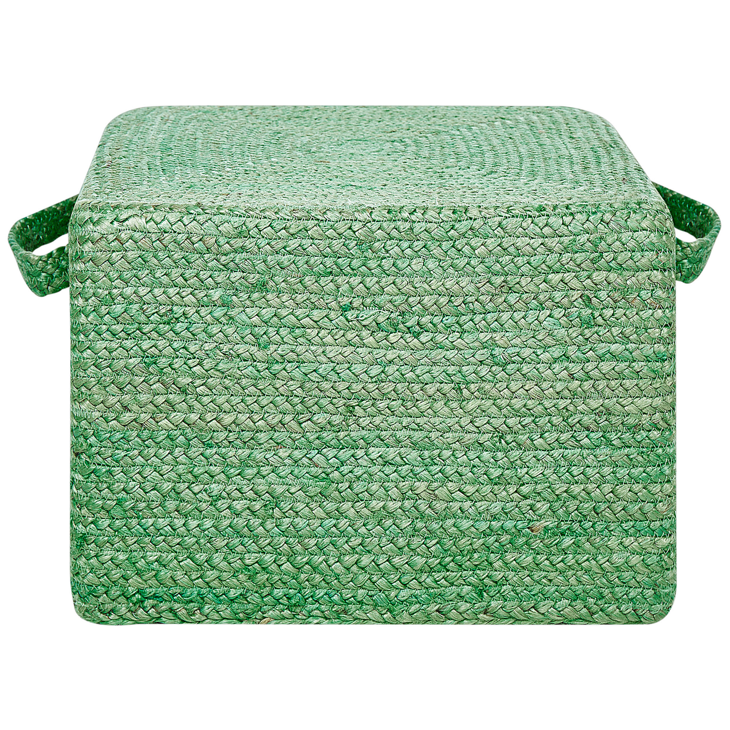 Green Jute Pouffe With EPS Beads Filling 45 x 45 x 30cm Rectangular With Handles
