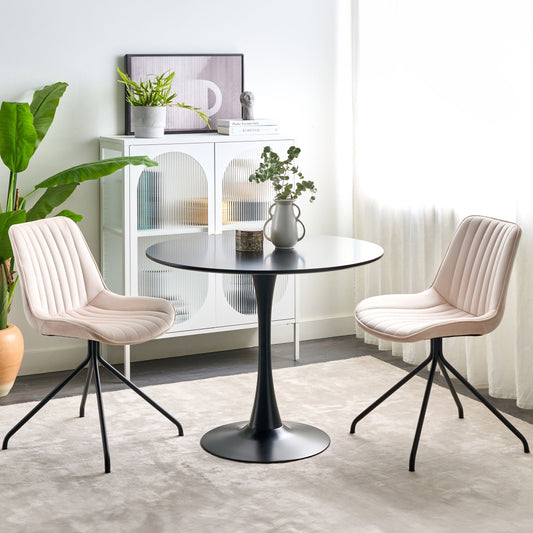 Velvetique Dining Chairs Set Beige Velvet Tufted Cross Base