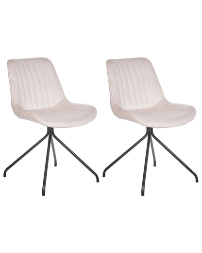 Velvetique Dining Chairs Set Beige Velvet Tufted Cross Base