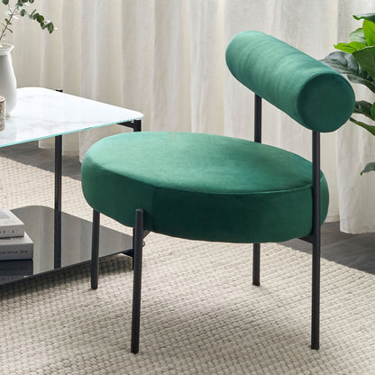 Emerald Green Armless Chair With Round Seat And Vintage Rollback Backrest In Black Metal Frame