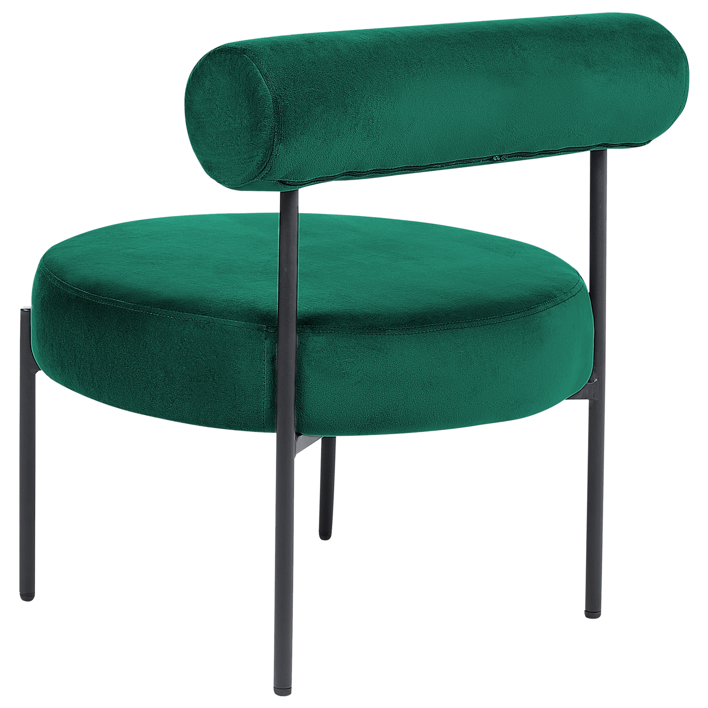 Emerald Green Armless Chair With Round Seat And Vintage Rollback Backrest In Black Metal Frame