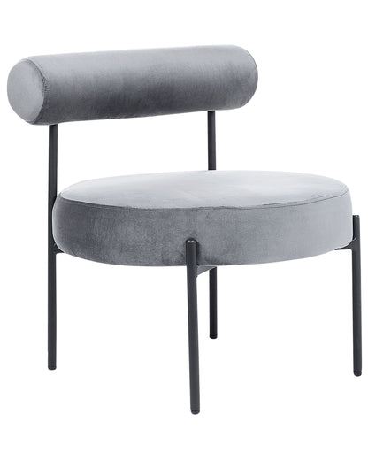Velvet Armless Chair Grey Round Seat Roll Back Vintage