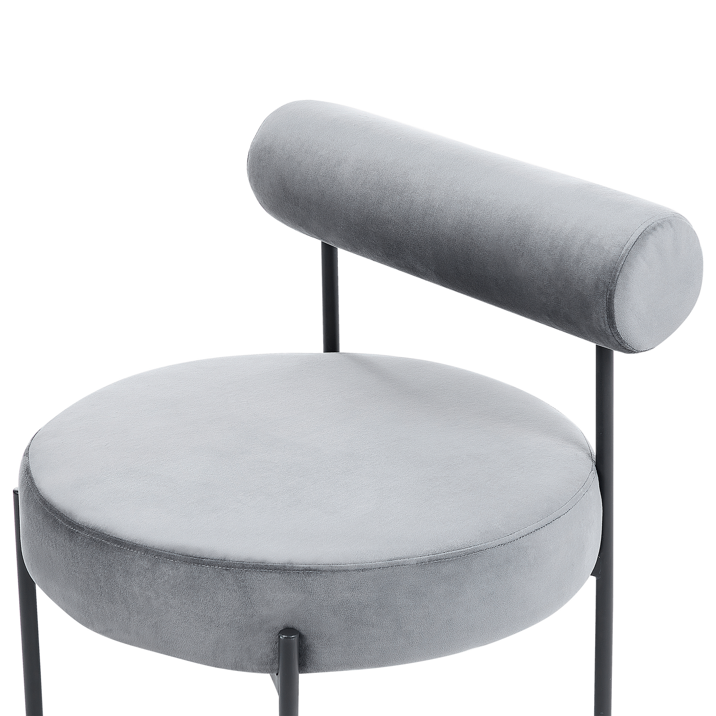 Velvet Armless Chair Grey Round Seat Roll Back Vintage