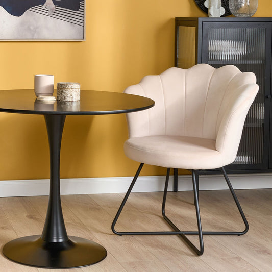 Velvetuxe Armless Chair Off-White Velvet Shell Back Black Metal Frame