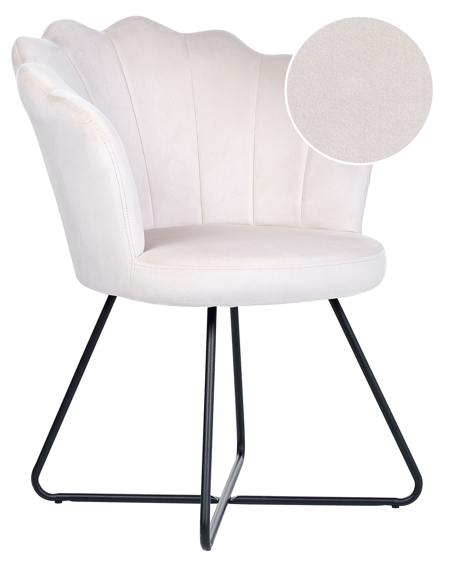 Velvetuxe Armless Chair Off-White Velvet Shell Back Black Metal Frame