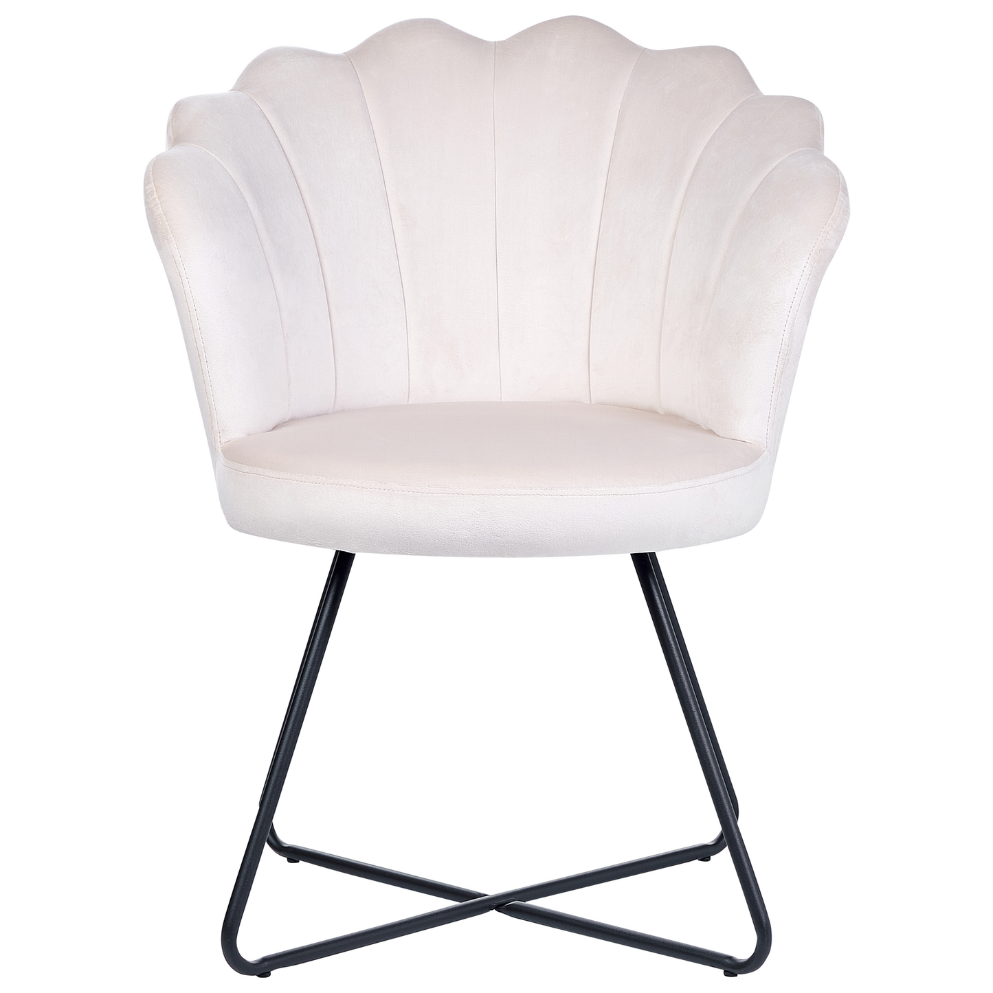 Velvetuxe Armless Chair Off-White Velvet Shell Back Black Metal Frame