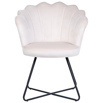 Velvetuxe Armless Chair Off-White Velvet Shell Back Black Metal Frame