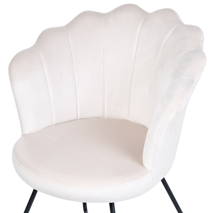 Velvetuxe Armless Chair Off-White Velvet Shell Back Black Metal Frame
