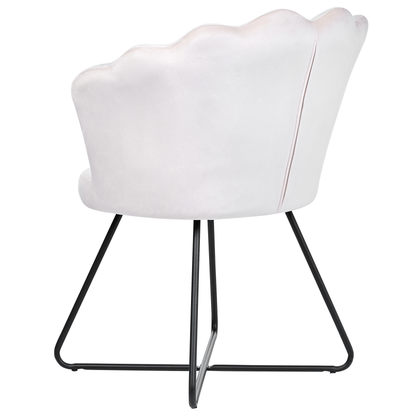 Velvetuxe Armless Chair Off-White Velvet Shell Back Black Metal Frame