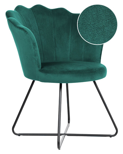 Armless Green Velvet Shell Back Chair Black Metal Frame