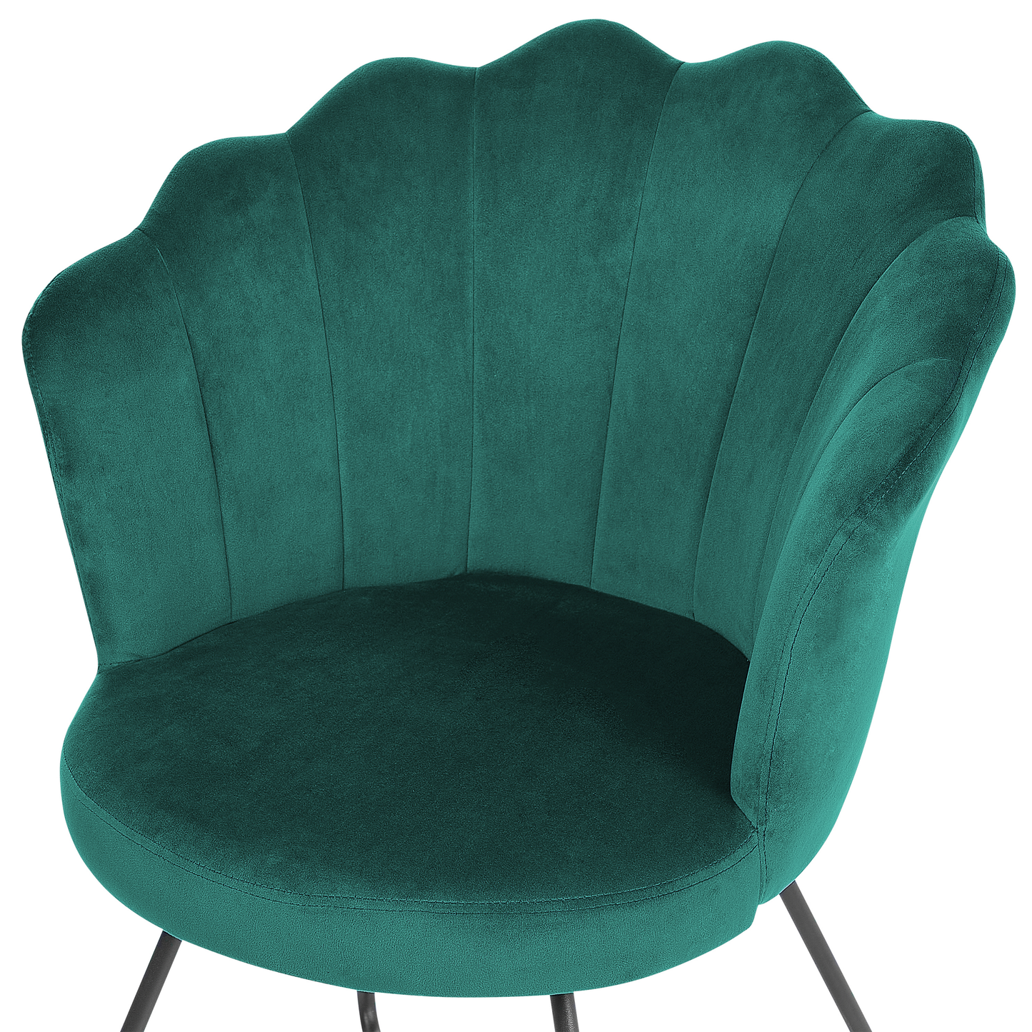 Armless Green Velvet Shell Back Chair Black Metal Frame