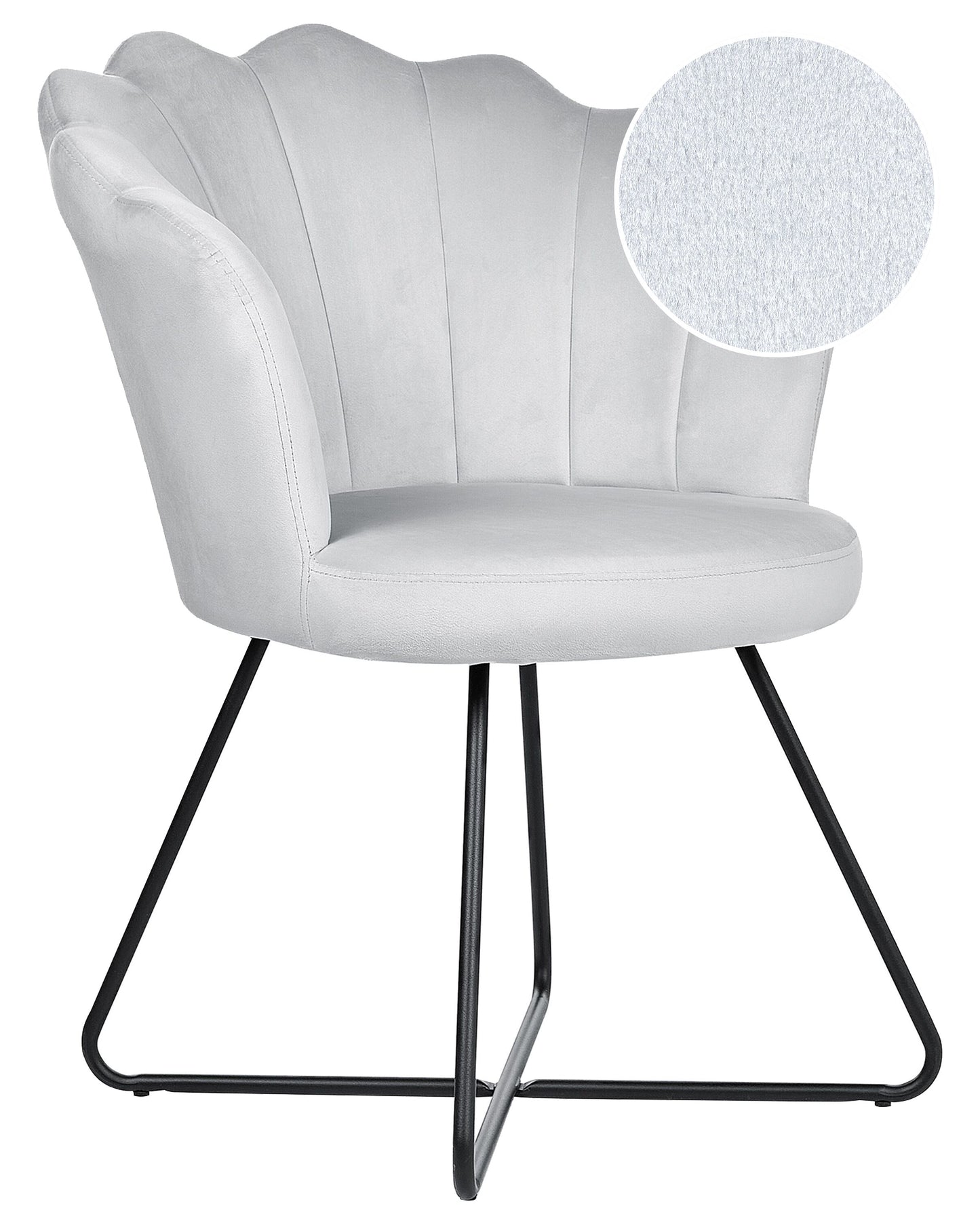 Armless Velvet Chair Grey Shell Back Vintage Style with Black Metal Frame
