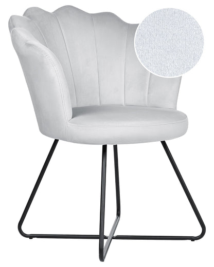 Armless Velvet Chair Grey Shell Back Vintage Style with Black Metal Frame