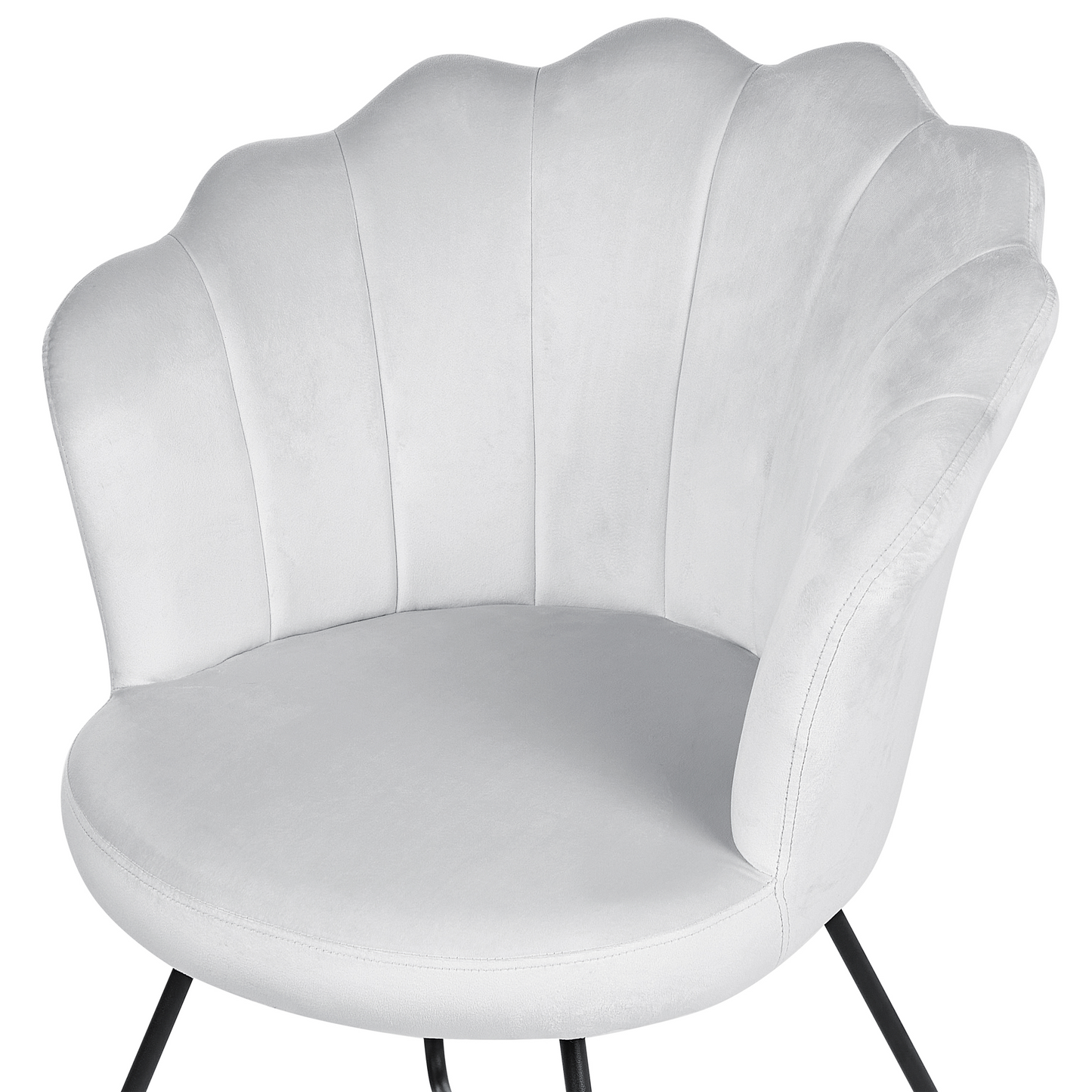 Armless Velvet Chair Grey Shell Back Vintage Style with Black Metal Frame