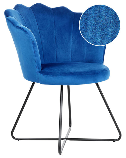 Navy Blue Velvet Armless Chair Shell Back Vintage Design