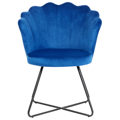 Navy Blue Velvet Armless Chair Shell Back Vintage Design