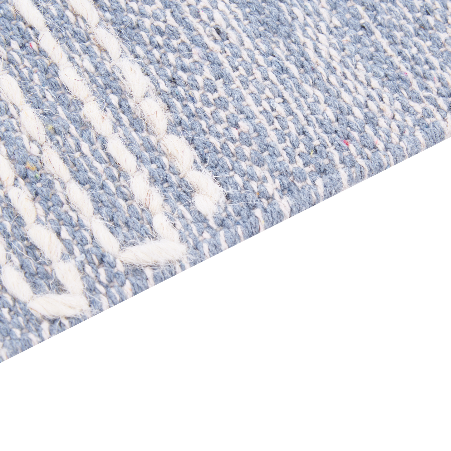 Rug Off-White Blue Geometric Wool-Cotton 80 x 150 Tassels