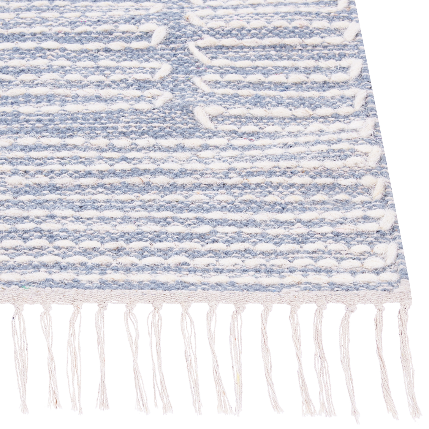 Rug Off-White Blue Cotton Wool 160 x 230 Geometric Tassels