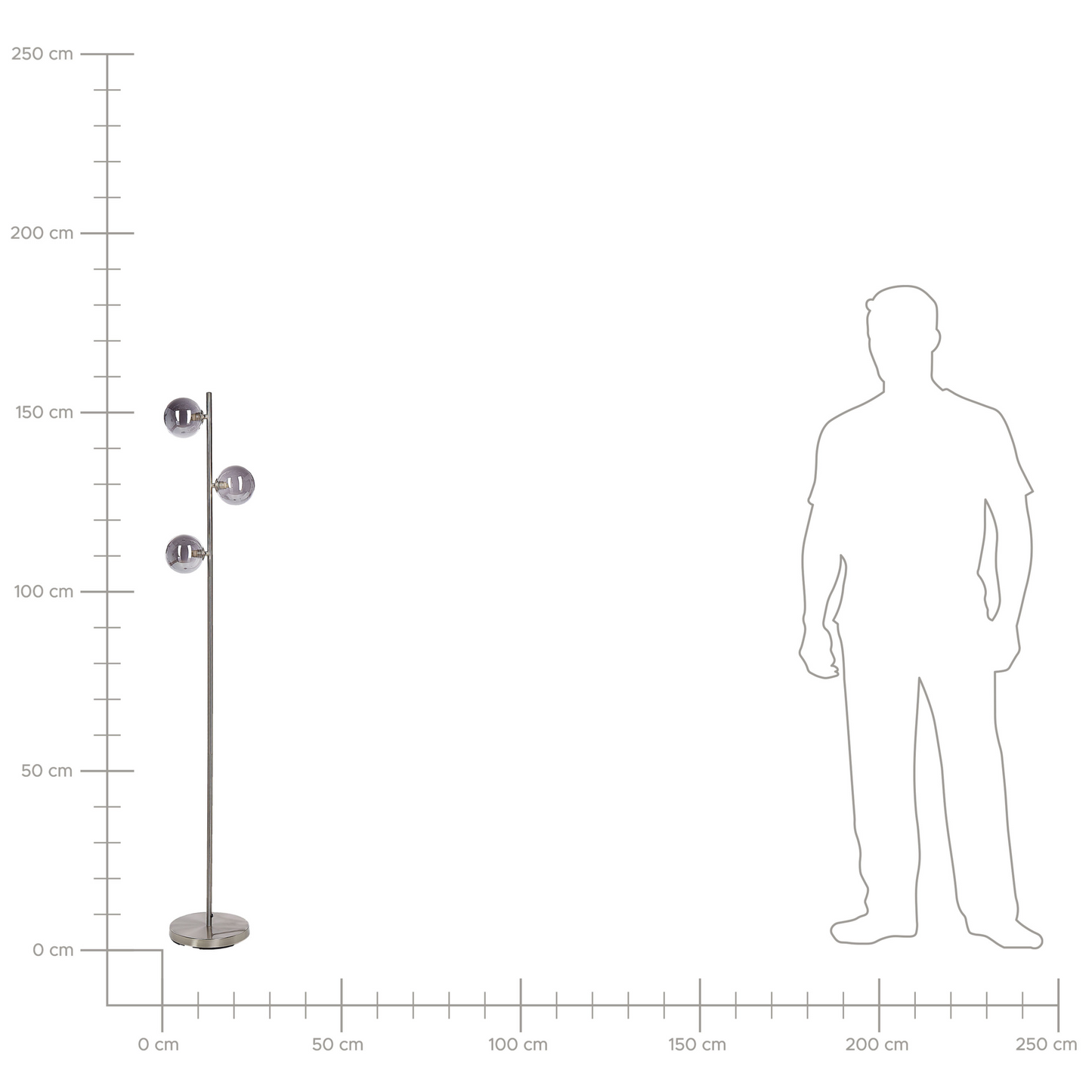 Floor Lamp Silver Glass 3 Round Smoked Shades