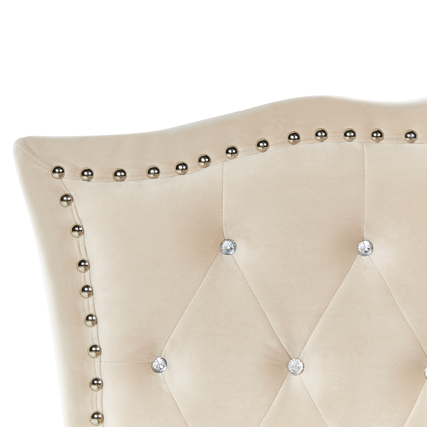 Lux Velvet Glam EU Single Beige Bed Crystal Button Headboard Nailhead