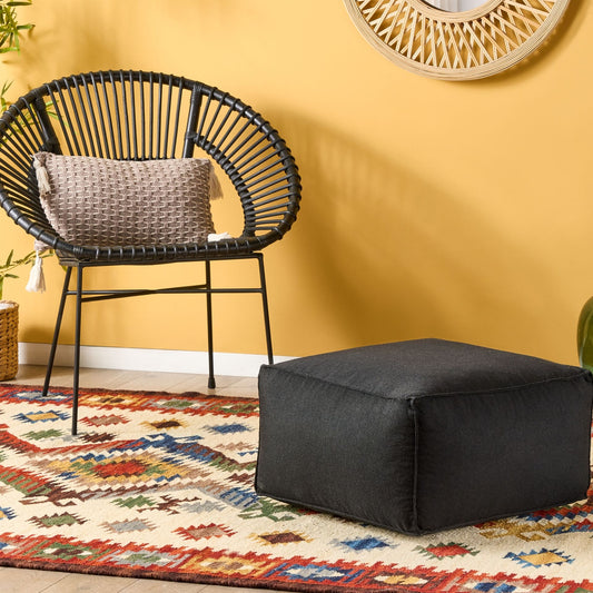 Pouffe Black EPS Beads Solid Pattern Square Footstool