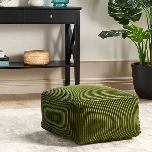 Dark Green Corduroy Pouffe With EPS Beads Footstool