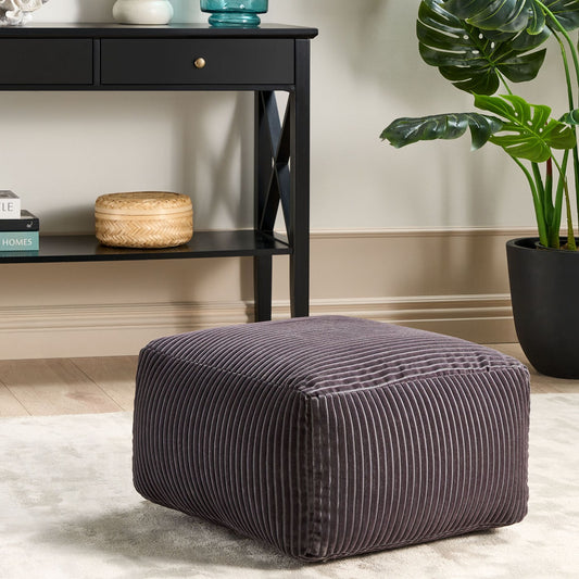 Pouffe Dark Grey Corduroy Footstool with EPS Beads