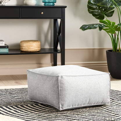 Beige Pouffe Solid Pattern Square Boho Modern Fabric Footstool For Living Rooms And Lounges