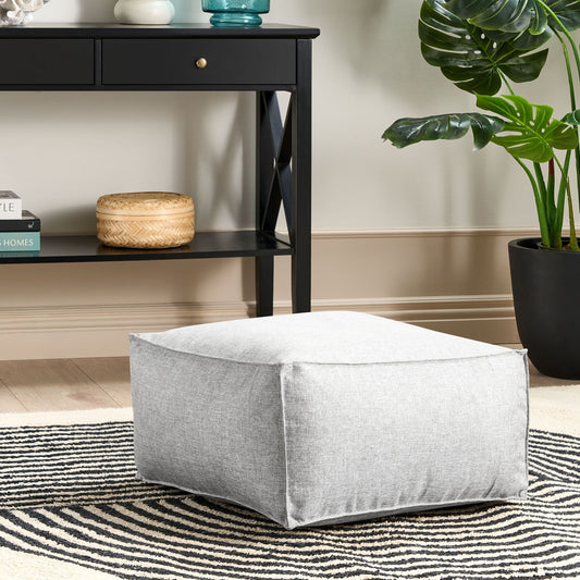 Beige Pouffe Solid Pattern Square Boho Modern Fabric Footstool For Living Rooms And Lounges