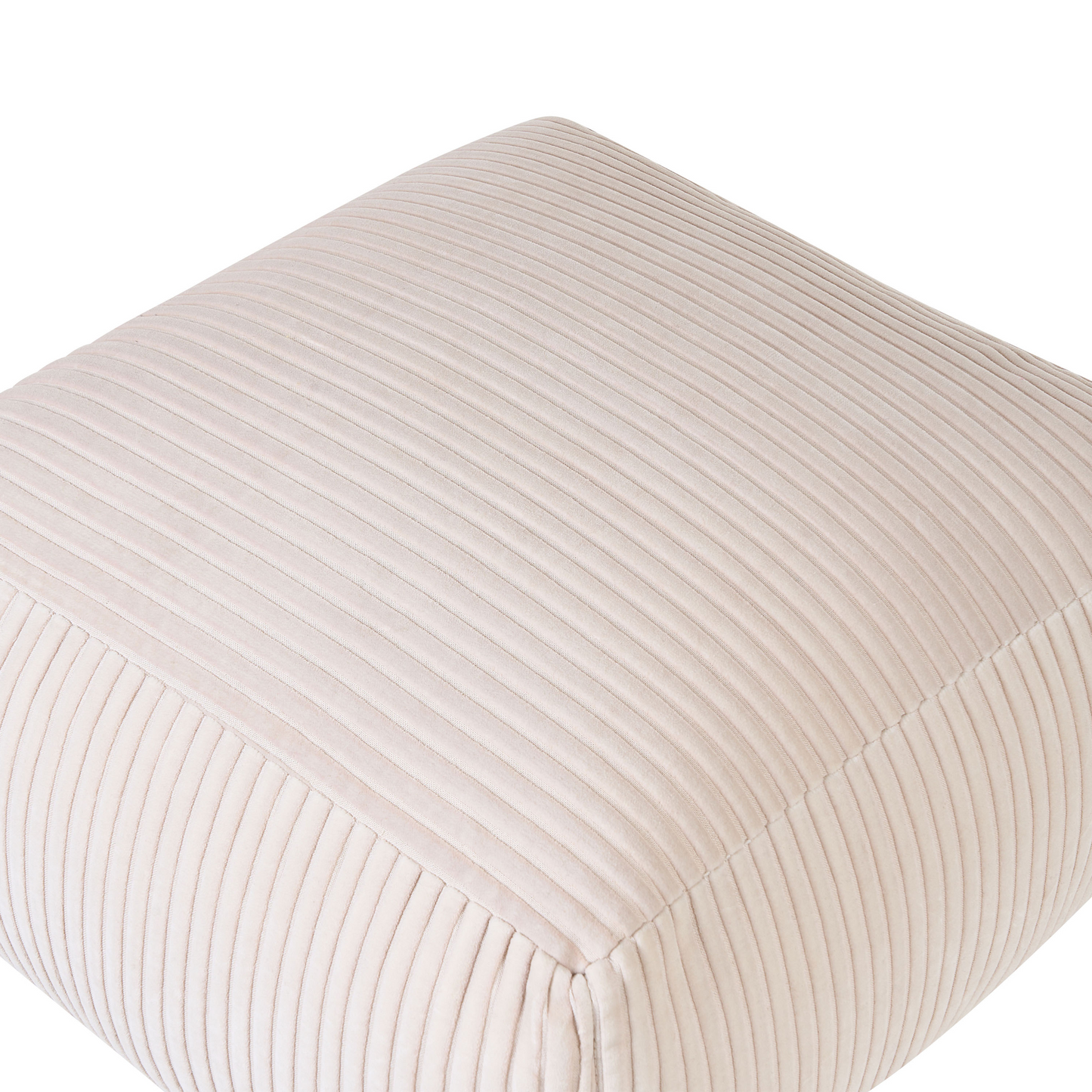 Beige Corduroy Pouffe With EPS Beads Filling Square Boho Modern Footstool