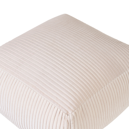 Beige Corduroy Pouffe With EPS Beads Filling Square Boho Modern Footstool