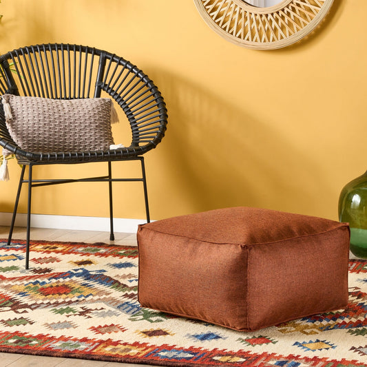 Pouffe Golden Brown With EPS Beads Filling Square Boho Modern Fabric Footstool