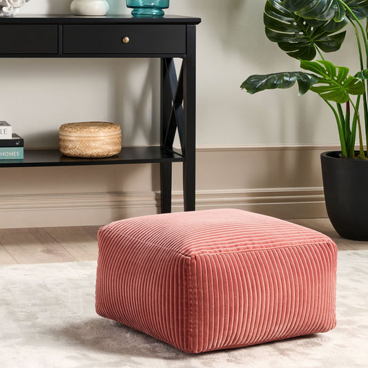 Pouffe Light Red Corduroy EPS Beads Filling Footstool
