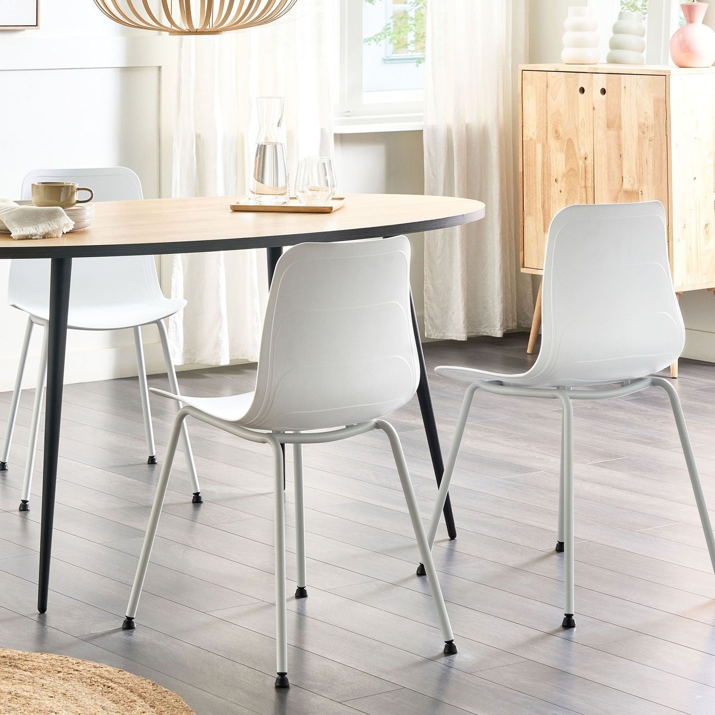 Nordic Line White Minimalist Dining Chairs Set Of 2 With Metal Legs