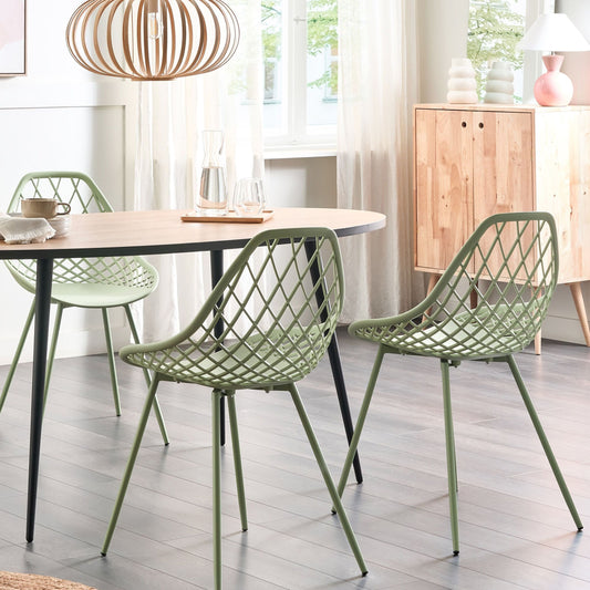 Green Net Back Dining Chairs Set Of 2 Metal Legs