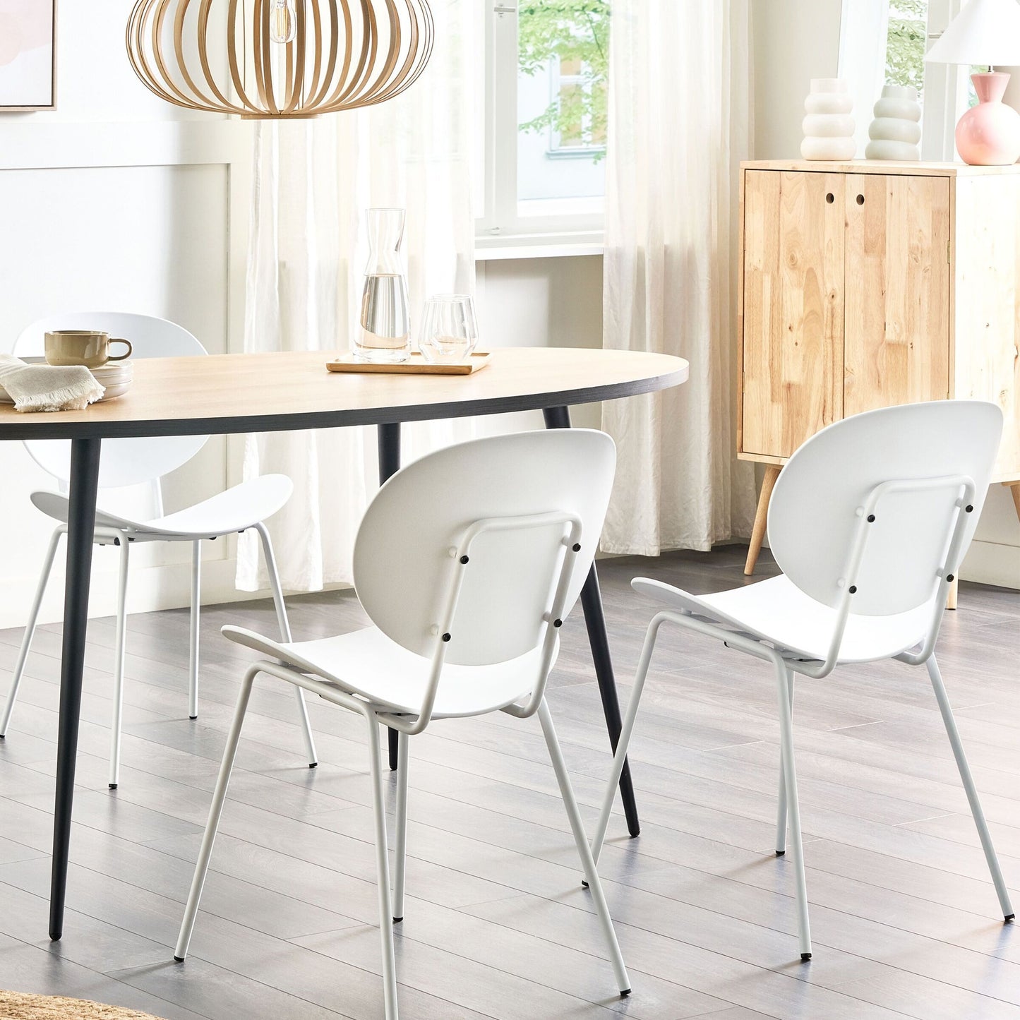 White Dining Chairs Set Of 2 Minimalist Synthetic Seat