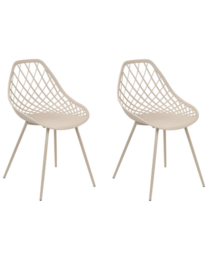 Set Of 2 Beige Dining Chairs With Net Backrest