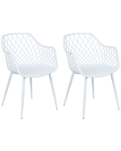 Pai Set Of 2 White Synthetic Seat Dining Chairs Open Net Back Legs