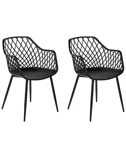 Pai Set Of 2 Black Dining Chairs With Synthetic Seats And Open Net Back Modern Scandinavian Style