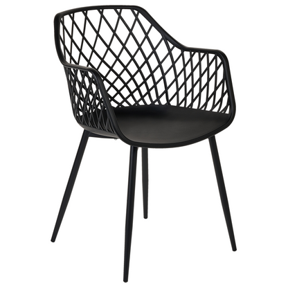 Pai Set Of 2 Black Dining Chairs With Synthetic Seats And Open Net Back Modern Scandinavian Style