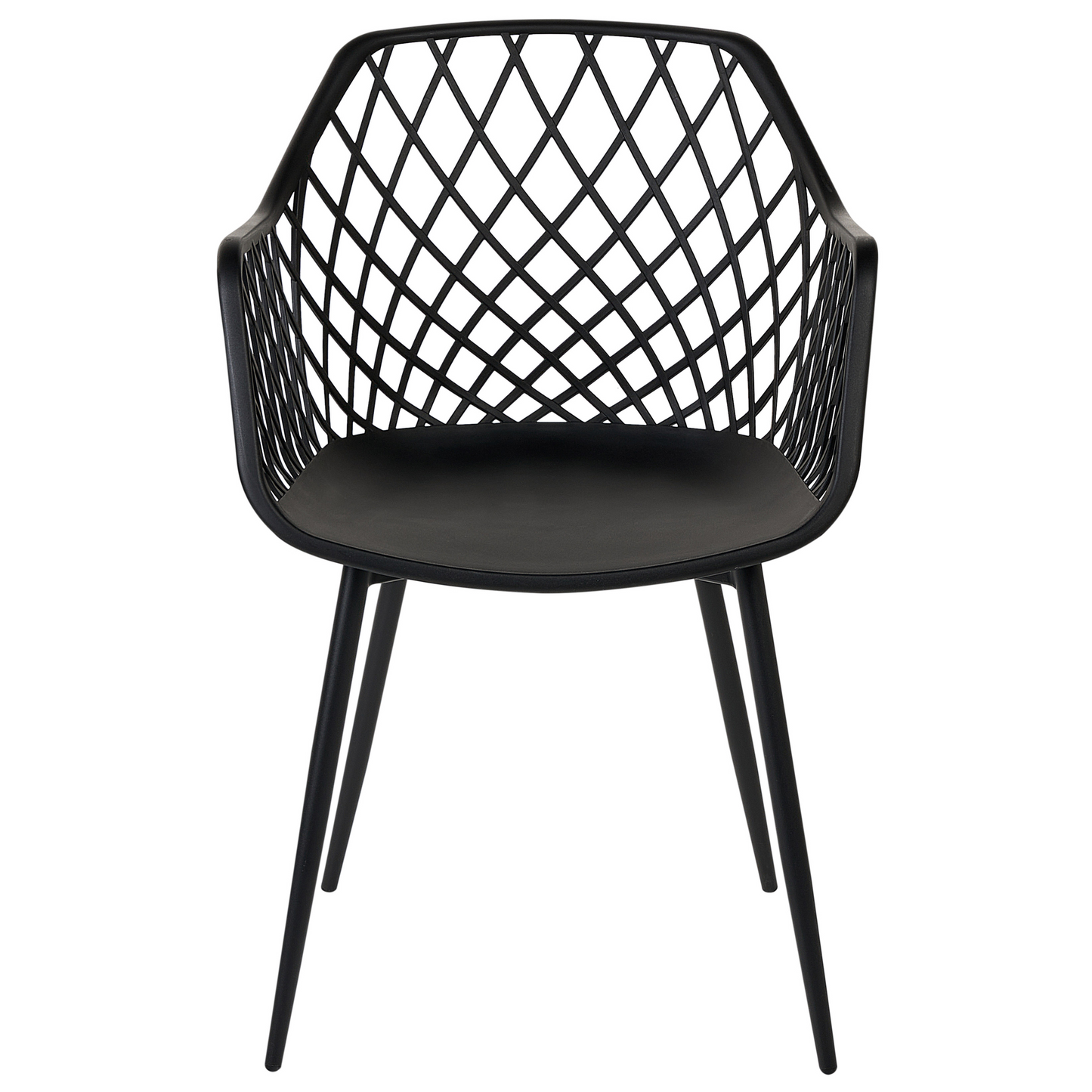 Pai Set Of 2 Black Dining Chairs With Synthetic Seats And Open Net Back Modern Scandinavian Style
