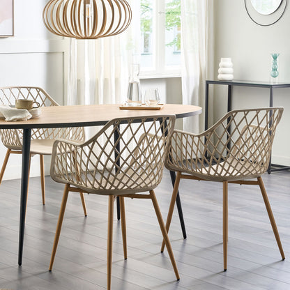 Nordic Dining Chairs Set of 2 Beige Synthetic Seat Open Net Back