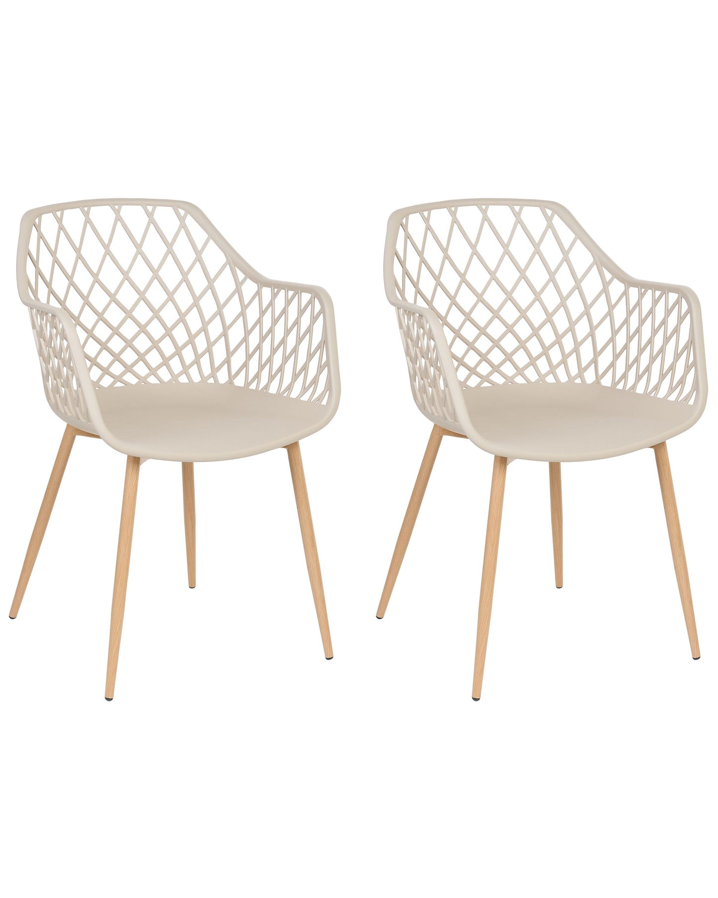 Nordic Dining Chairs Set of 2 Beige Synthetic Seat Open Net Back