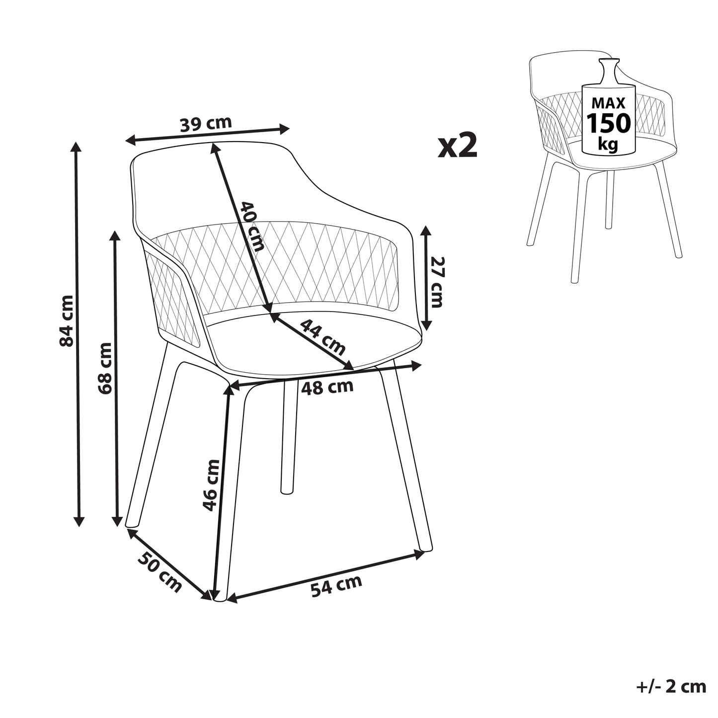 Set Of 2 Light Grey Dining Chairs With Ergonomic Backrest