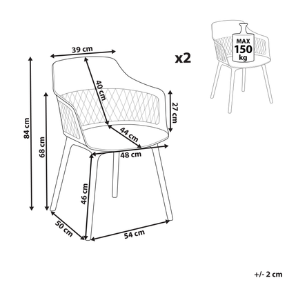 Set Of 2 Light Grey Dining Chairs With Ergonomic Backrest