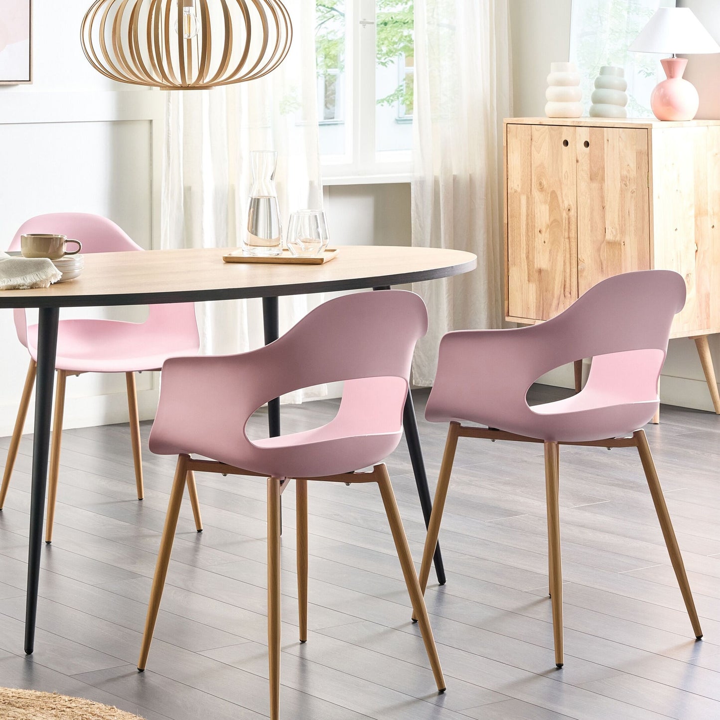 Home Pink Dining Chairs Set Of 2 With Sleek Legs