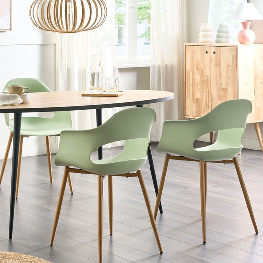 Set Of 2 Light Green Dining Chairs With Sleek Legs In Synthetic Material