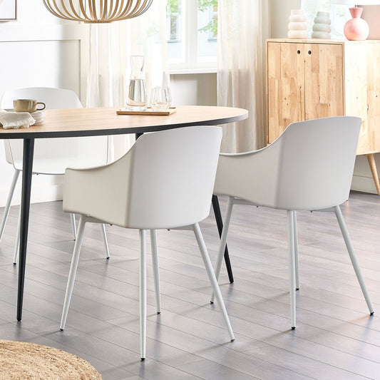 Set Of 2 White Plastic Dining Chairs With Armrests